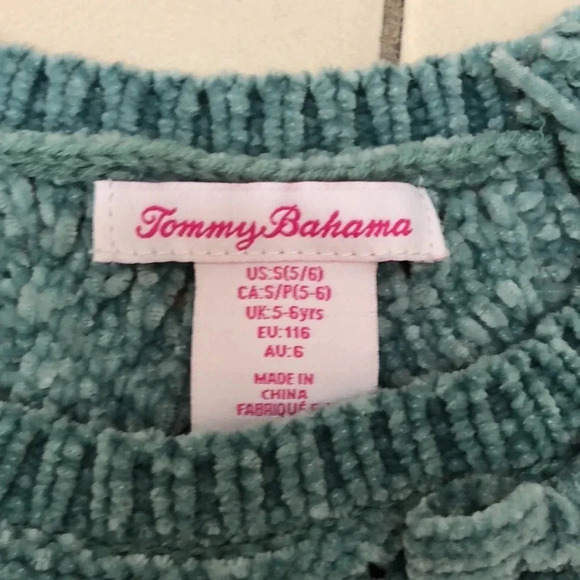 Tommy Bahama chenille teal sweater with bow, girls size S  (5-6 years) - Picture 2 of 4